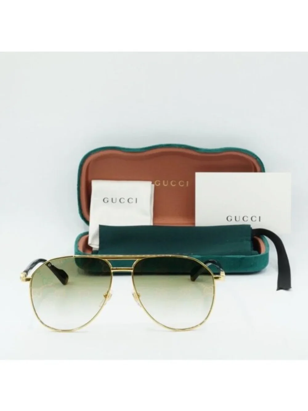 Gucci GG1220S 004 Aviator Sunglasses – Gold/Green with Pattern
